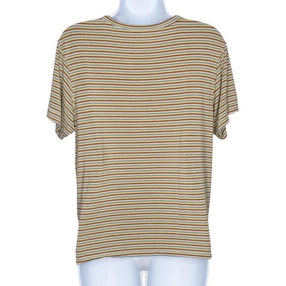 American Eagle Womens Tan Green Soft‎ & Sexy Striped Casual V-Neck Oversized Top - Picture 5 of 7